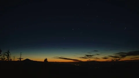 Dawn of Mt. Adams and Distant Hood River Star Trails Night Time Lapse Stock Footage 81887356