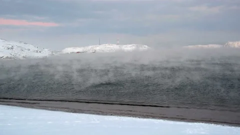 Dawn North Arctic Ocean Waves Frosty Beach Stock Footage 114976511