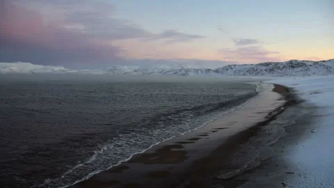 Dawn North Arctic Ocean Waves Frosty Beach Stock Footage 114976600