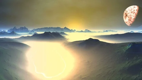 Dawn over Alien Planet Stock Footage 107360106