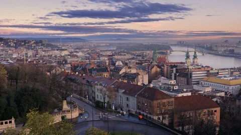 Dawn over Budapest. Panoramic view of the city Stock Footage 122589882