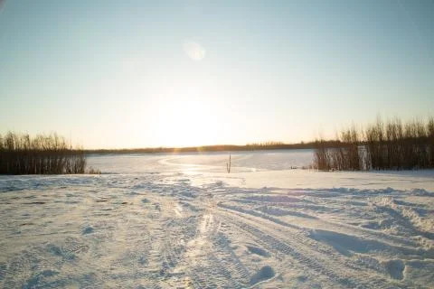 Dawn over the floodplain of the river Fotos Stock