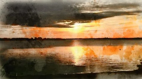 Dawn over the river Ilustração Stock