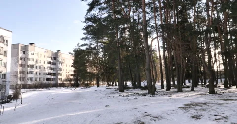 Dawn over Small High-Rises near the Forest Belt on City Outskirts Видео 238777608