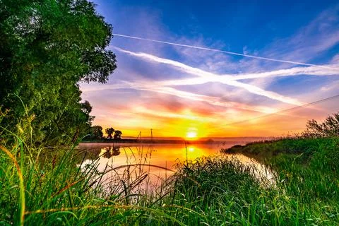 Dawn on the pond Foto stock