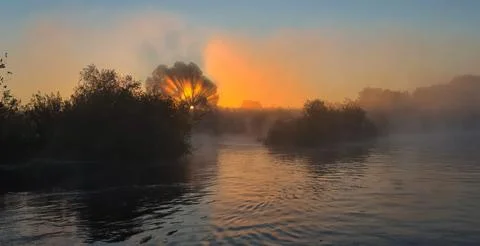 Dawn on the Pripyat River Stock Photos