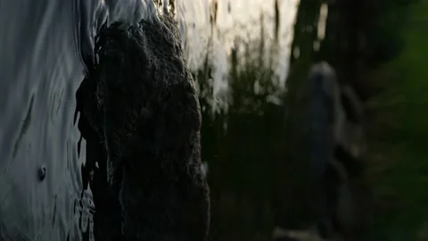 The dawn is reflected in the dark water on the river. Stock Footage 205546687