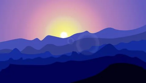 Dawn sky in the mountains. Vector graphics. Illustrazione stock