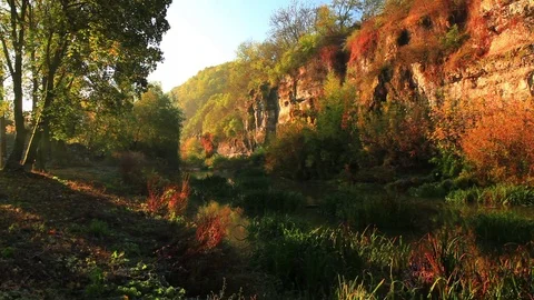 Dawn in a small canyon Stock Footage 72311217