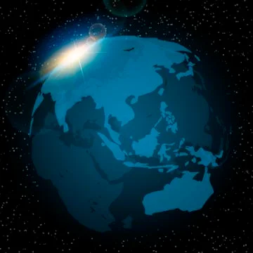 Dawn from space. Dawn from space. Rising sun behind the earth. Vector Stock Illustration