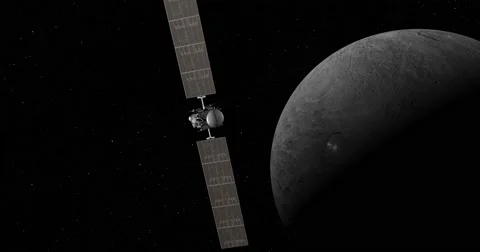Dawn spacecraft making a close pass of Ceres.  Stock Footage 62402437