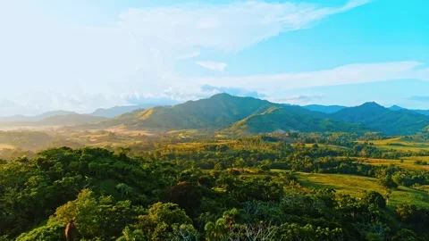 Dawn summer drone view of a stunning morning scene of a mountain valley. Stock Footage 279964135