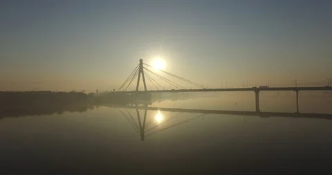 Dawn sun over the bridge in Kiev Stock Footage 228227110