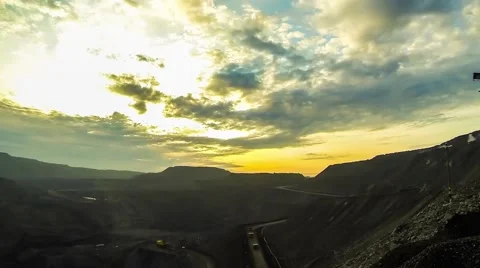 Dawn sun over coal mine. Timelapse Stock-Footage 47356358