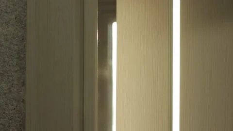The dawn sun shines between a modern interior door in an apartment, close-up Stock Footage 219864672
