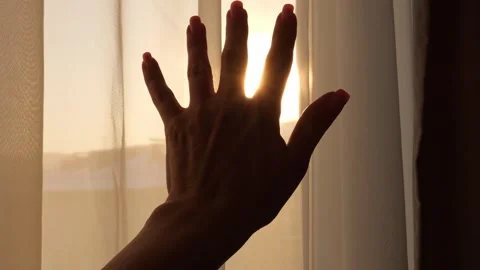 At dawn sunbeams pierce through outstretched hand capturing essence of dawn's Stock Footage 266073471
