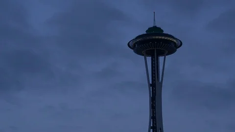 Dawn time-lapse space needle seattle fast clouds Stock Footage 83424778