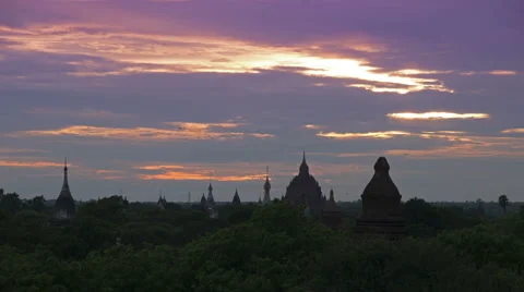 Dawn Timelapse of Buddhist Temples and Pagodas at Bagan Burma (Myanmar) Stock Footage 64912709