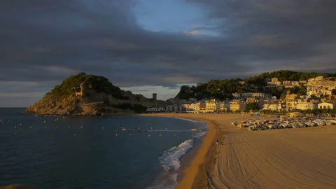Dawn In Tossa de Mar. Coast Resort City Of Europe Stock Footage 100707985