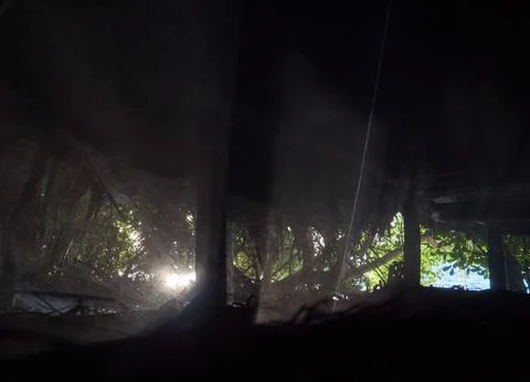 Dawn View From Inside Mosquito Net In South Pacific Fale Thatched Hut Stock Photos