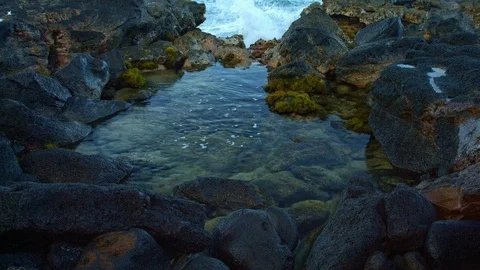 Dawn Waves Tide pool Kauai Hawaii Stock Footage 81999125