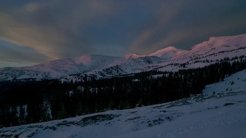 Dawn in the winter mountains time lapse Stock Footage 101837935