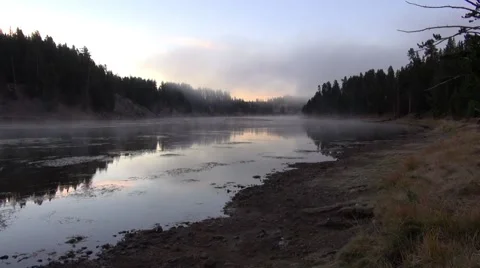 Dawn on the Yellowstone River Stock Footage 68029744