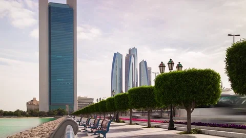Day abu dhabi walking bay downtown bridge panorama 4k time lapse uae 스톡 동영상 74872001