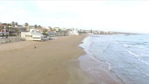 Day Aerial Shot Flying Over Marina di Ragusa beach, Ragusa, Sicily, Italy Stock Footage