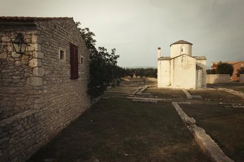 Day and evening time around historical village of Nin on Croatian coast Stock Photos