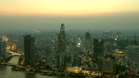 Day and night cityscape timelapse of Saigon skylines, Vietnam Stock Footage 150667962