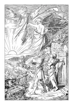 Day and Night illustration based on old vintage engraving Stock Illustration