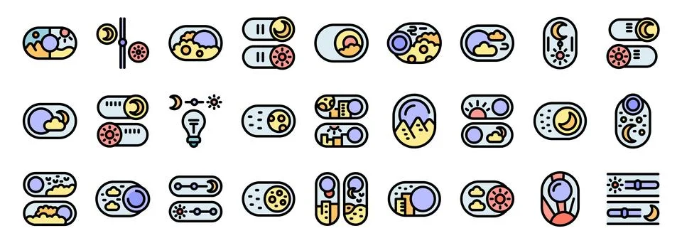 Day and night mode toggle switch icons representing light and dark settings Illustrazione stock