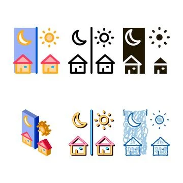 Day and night remote work multipack icon vector outline Stock Illustration