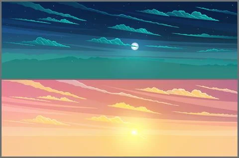 Day and night sky background sun shines with bright rays soft light effect Stock-Illustration