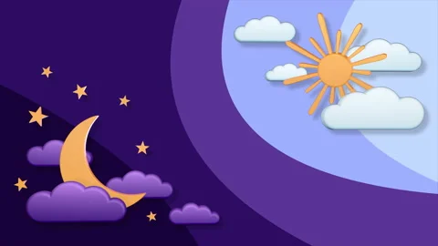 Day and night, sun and moon in sky with clouds, 3D animation on a seamless loop Stock Footage 213809318