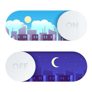 Day and night switch. Control screen lighting. Turn on or off buttons with Stock Illustration