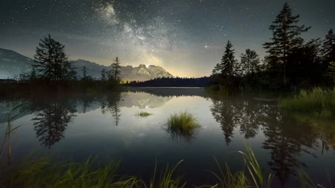 Day and night time lapse at gorgeous lake Stock Footage 232127871