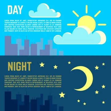 Day and night vector banners flat sun moon symbols Ilustração Stock