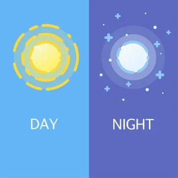 Day and night vector flat illustrations or banners. Stock Illustration