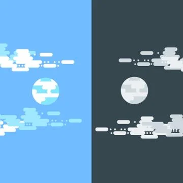 Day and night vector flat illustrations or banners. Sun and Moon. Half day and イラスト素材
