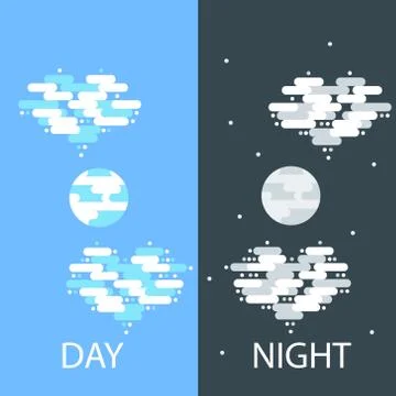 Day and night vector flat illustrations or banners. Sun and Moon. Half day and Illustrazione stock
