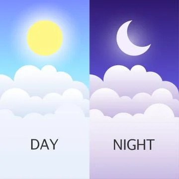 Day and night vector illustrations or banners. Sun and Moon. Stock Illustration
