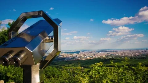 Day and Sunset overlooking Vienna – tracking shot Stock Footage 83026028