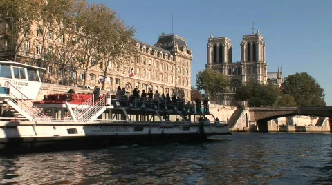 Day Boat Notre Dame Stock Footage