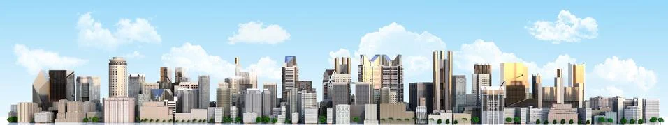 Day city with clouds 3d rendering image on blue Illustrazione stock