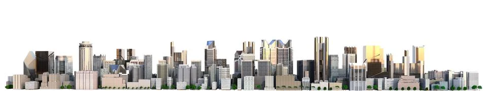 Day city with reflection 3d rendering image on white Stock Illustration