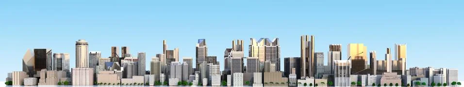 Day city with reflection 3d rendering image on blue gradient Illustrazione stock