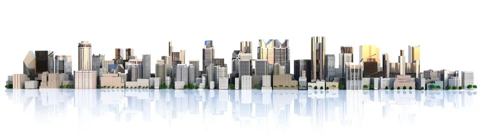 Day city with reflection 3d rendering image Stock Illustration