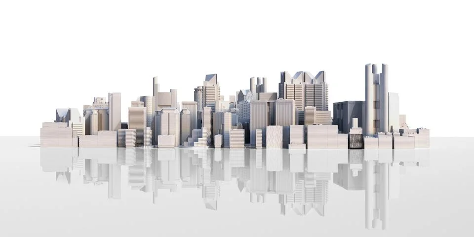 Day city with reflection 3d rendering image Illustrazione stock
